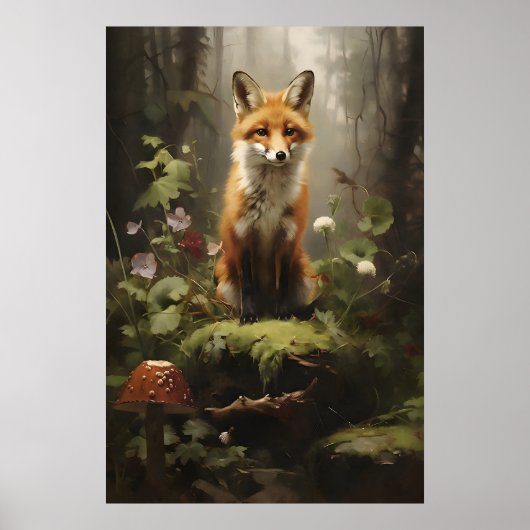 Kleine Vos In Bos Muurprint, Botanische Donker Poster (Voorkant)