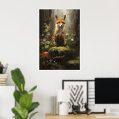 Kleine Vos In Bos Muurprint, Botanische Donker Poster (Thuiskantoor)