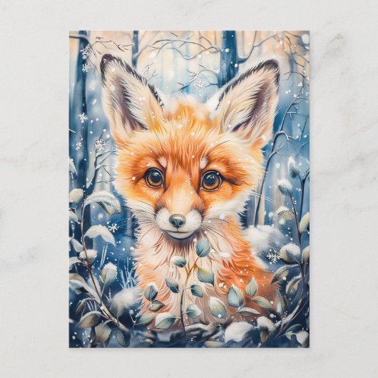 Kleine vos in de winter kruiden briefkaart (Voorkant)