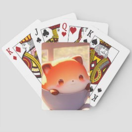 Kleine vos in een theekopje pokerkaarten