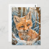 Kleine vos in het sneeuwbos briefkaart (Voorkant / Achterkant)