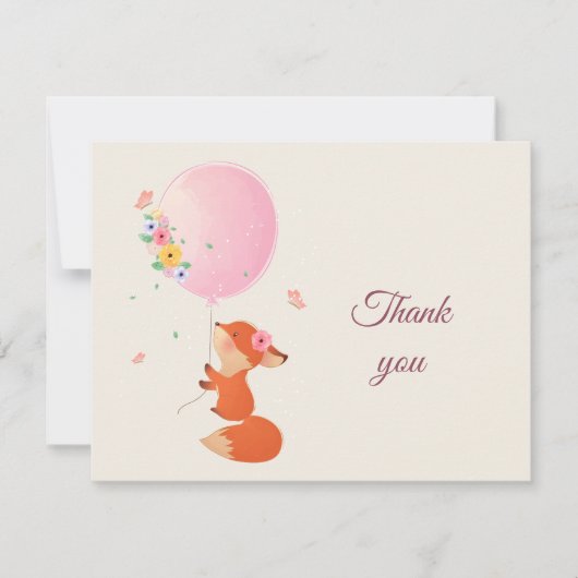 Kleine vos met ballon, bedankt kaart (Voorkant)