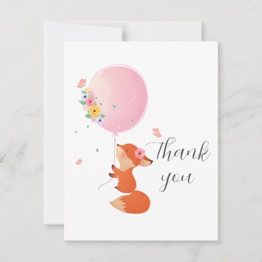 Kleine vos met ballon, bedankt kaart (Voorkant)