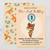Kleine vos met ballonnen 1e verjaardag kaart (Voorkant / Achterkant)