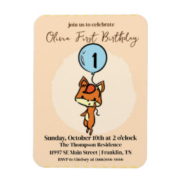 Kleine vos met ballonnen 1e verjaardag magneet