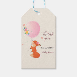 Kleine vos met roze ballon Gift Label Cadeaulabel