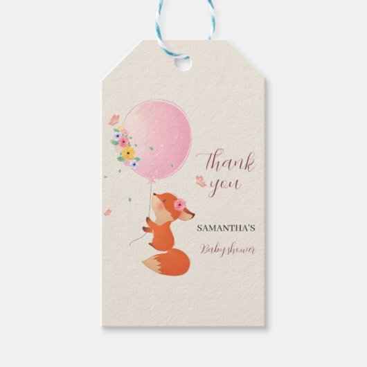 Kleine vos met roze ballon Gift Label Cadeaulabel (Voorkant)
