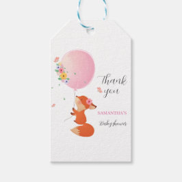 Kleine vos met roze ballon Gift Label Cadeaulabel