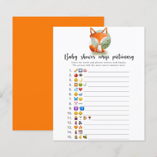 Kleine Vos welp - baby shower emoji pictionary spe (Voorkant / Achterkant)