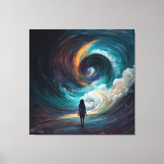 Kleine vrouw die de Wave Vortex-kunst tegenkomt Canvas Afdruk (Voorkant)
