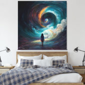Kleine vrouw die de Wave Vortex-kunst tegenkomt Canvas Afdruk (Insitu (Slaapkamer))