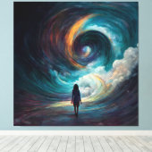 Kleine vrouw die de Wave Vortex-kunst tegenkomt Canvas Afdruk (Insitu (Houten vloer))