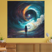 Kleine vrouw die de Wave Vortex-kunst tegenkomt Canvas Afdruk (Insitu (Woonkamer))