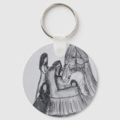 Kleine vrouwen brief scene in de winter sleutelhan sleutelhanger (Achterkant)