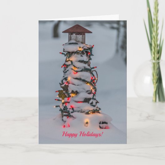 Kleine vuurtoren gedecormeerd voor Kerstmis Kaart (Voorkant)