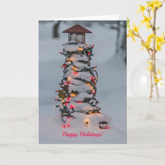 Kleine vuurtoren gedecormeerd voor Kerstmis Kaart (Gele Bloem)