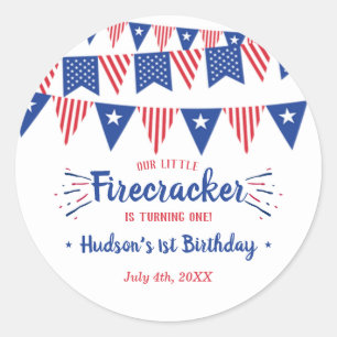 Kleine Vuurwerk 4 Juli 1e Verjaardag Ronde Sticker