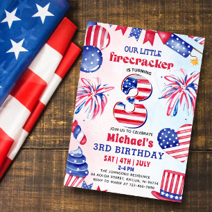 Kleine Vuurwerk 4 juli 3e Verjaardagsfeestje Kaart