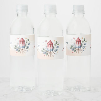 Kleine Vuurwerk Patriottische 4 juli Baby Shower Waterfles Etiket