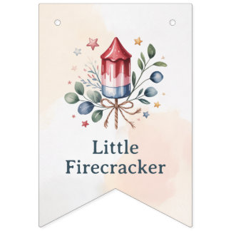 Kleine Vuurwerk Patriottische Aquarel Baby Shower Vlaggetjes