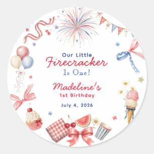 Kleine Vuurwerkster 4 juli Meisje 1e Verjaardag Ronde Sticker
