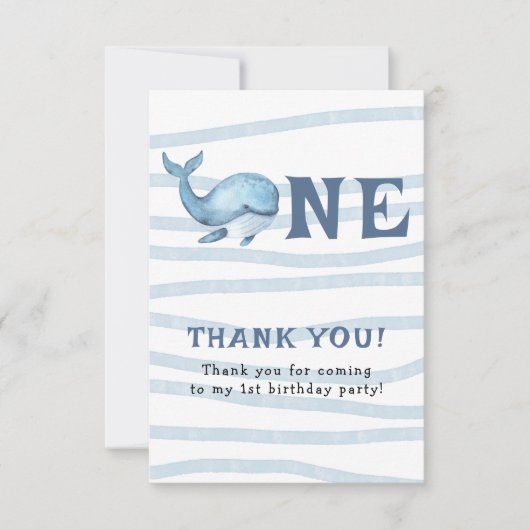 Kleine walvis 1e verjaardag onder het Zee Bedankkaart (Voorkant)