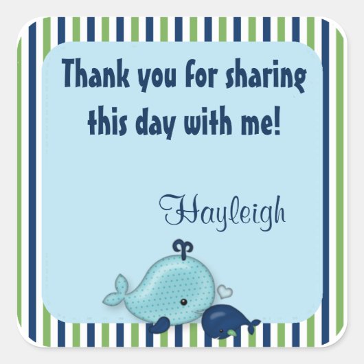 Kleine walvis Baby mama kus vierkante sticker (Voorkant)