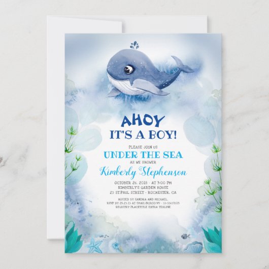 Kleine walvis onder het Baby shower Zee Kaart (Voorkant)