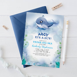 Kleine walvis onder het Baby shower Zee Kaart