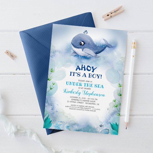 Kleine walvis onder het Baby shower Zee Kaart