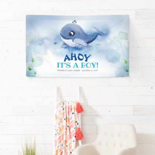 Kleine walvis onder het Zee Baby shower Spandoek (Insitu)