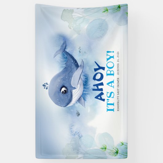 Kleine walvis onder het Zee Baby shower Spandoek (Verticaal)
