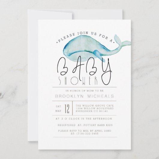 Kleine walvis Waterverf | Aquatisch Baby shower Kaart (Voorkant)