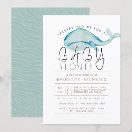 Kleine walvis Waterverf | Aquatisch Baby shower Kaart