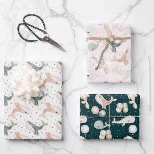 Kleine walvis Waterverf onder het Zee dier Inpakpapier Vel