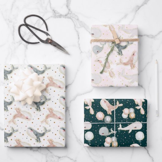 Kleine walvis Waterverf onder het Zee dier Inpakpapier Vel (Voorkant)