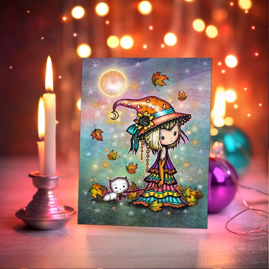 Kleine Wanderer Halloween Witch met Witte Kat Bedankkaart