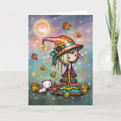 Kleine Wanderer Halloween Witch met Witte Kat Bedankkaart (Voorkant)