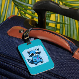 Kleine wasbeer in blauw Bagagelabel
