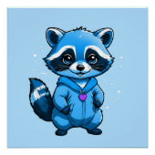 Kleine wasbeer in blauw glanzend Poster (Voorkant)