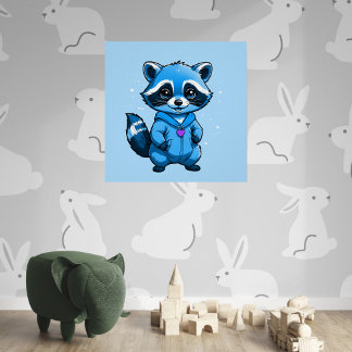 Kleine wasbeer in blauw glanzend Poster