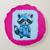 Kleine wasbeer in blauw rond kussen (Achterkant)
