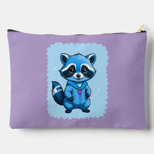 Kleine wasbeer in blauw zakje etui (Achterkant)