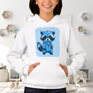 Kleine wasbeer in blauwe hoodie