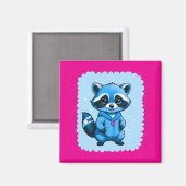 Kleine wasbeer in blauwe magneet (Voorkant / Achterkant)