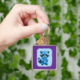Kleine wasbeer in blauwe Sleutelhanger