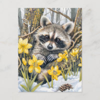 Kleine wasbeer tussen de lente eiken