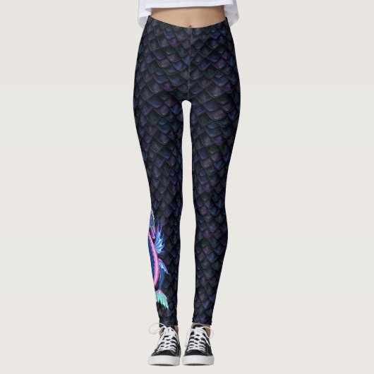 Kleine waterdraak op blauwe drakenschalen leggings (Voorkant)