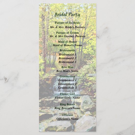 Kleine waterval in het herfstparkprogramma Wedding Programmakaart (Achterkant)