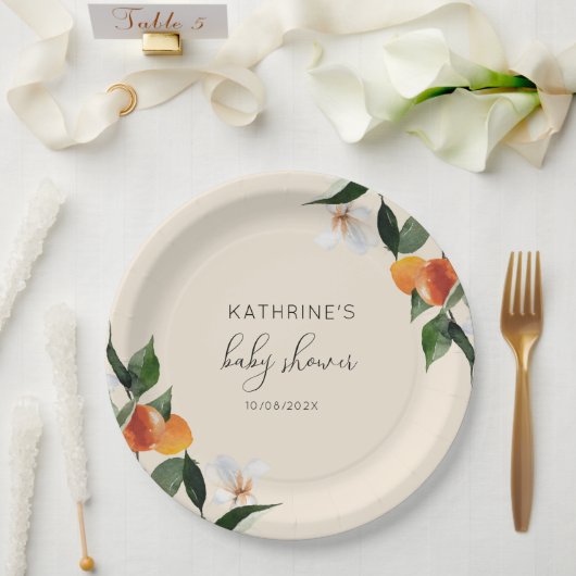 kleine waterverf citrusbaby shower papieren bordje (Huwelijk)
